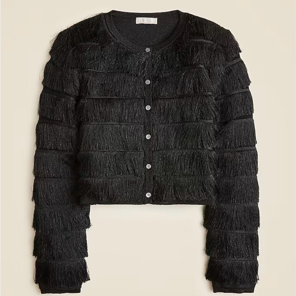 J.Crew Fringe Cardigan Sweater in Metallic Yarn Size Large